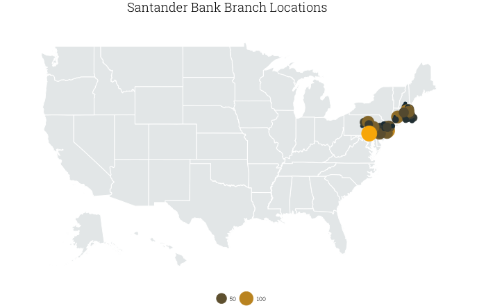 U.S. map of Santander Bank branches, by county