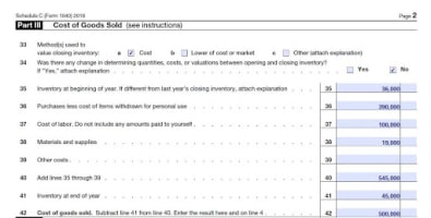 Cost of goods sold information required on the Schedule C form