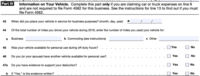Vehicle information required on the Schedule C form