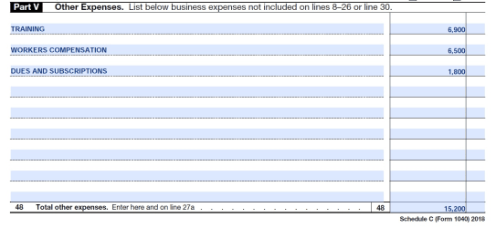 Information on other expenses required on the Schedule C form