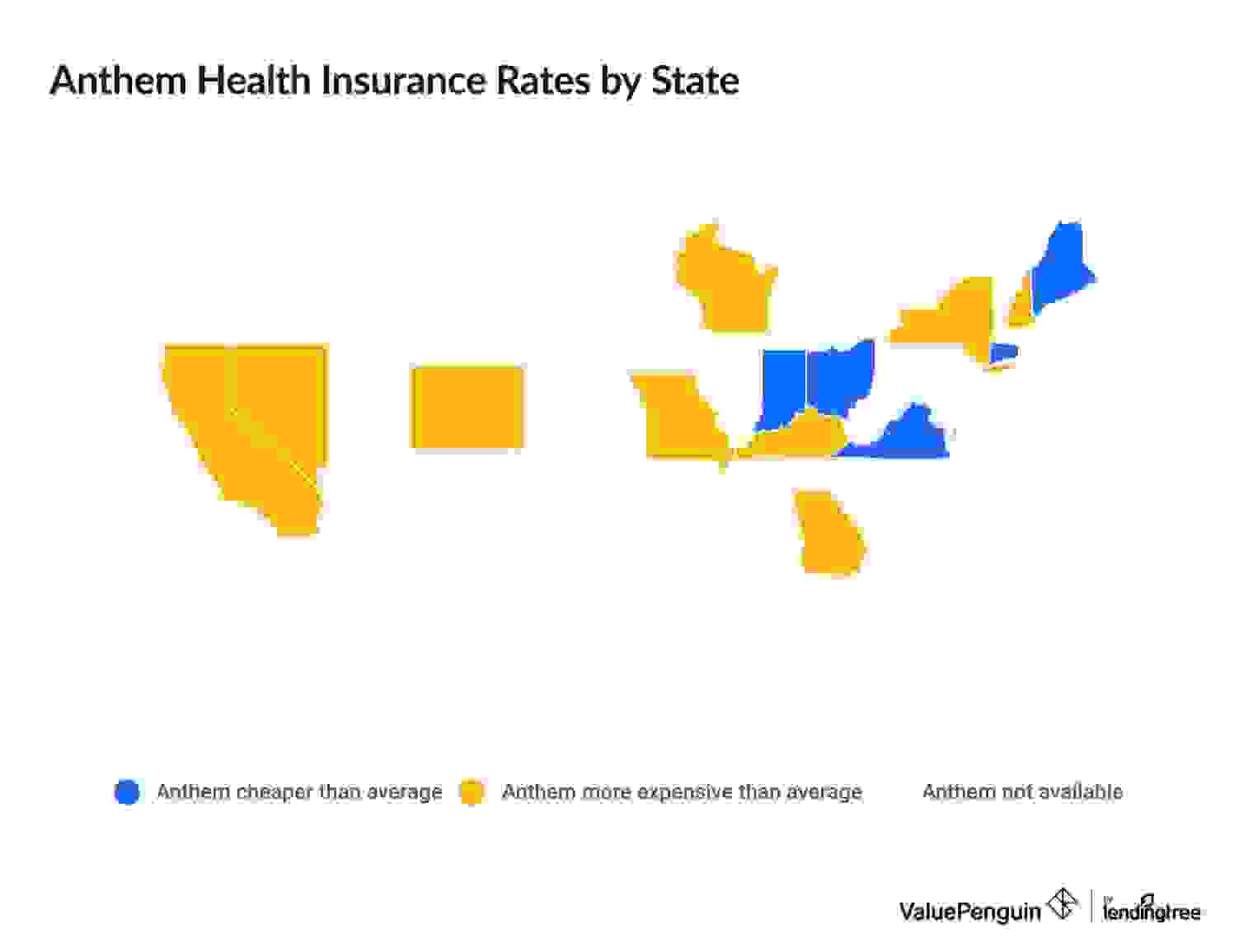 Map showing where Anthem is cheap and where Anthem is expensive