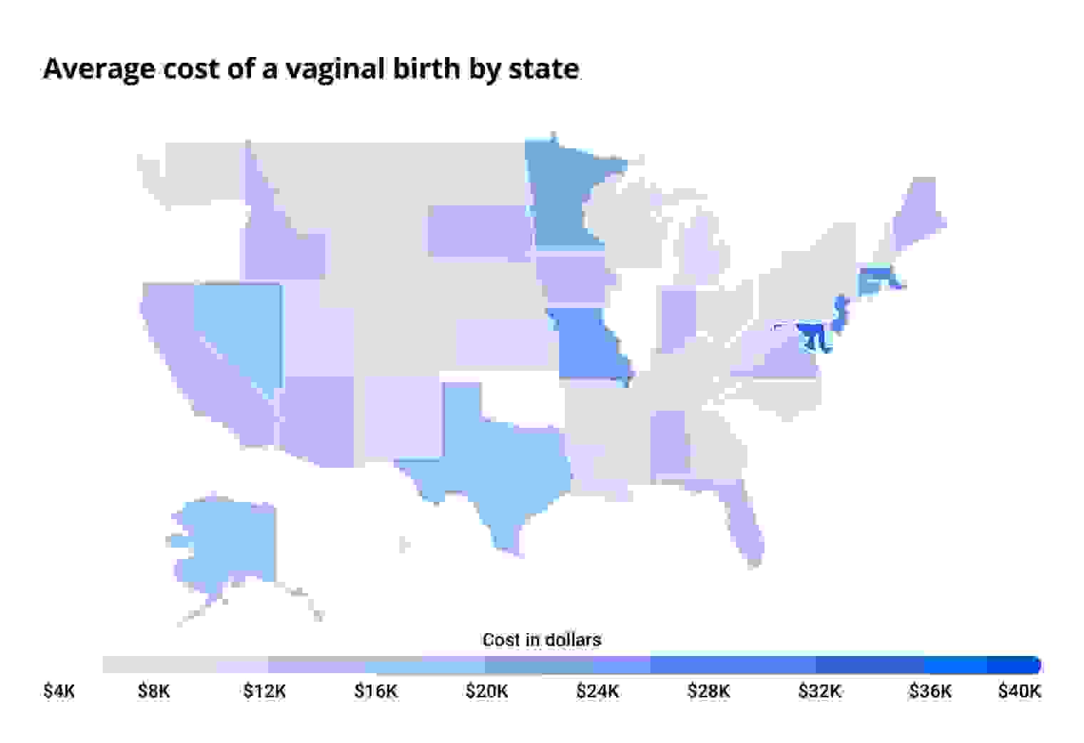 The average cost of a vaginal birth by state