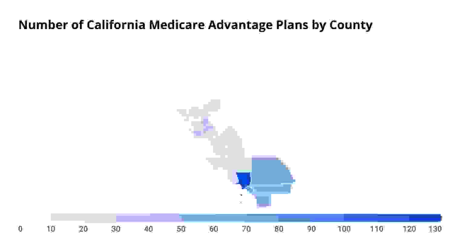 This map shows how the number of Medicare Advantage plans in California varies by county