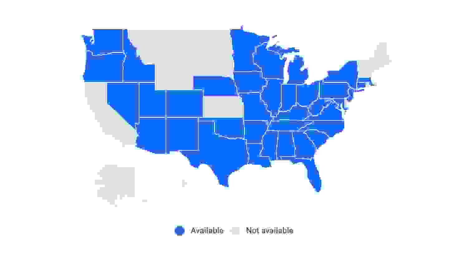 Map showing Geico DriveEasy availability by state
