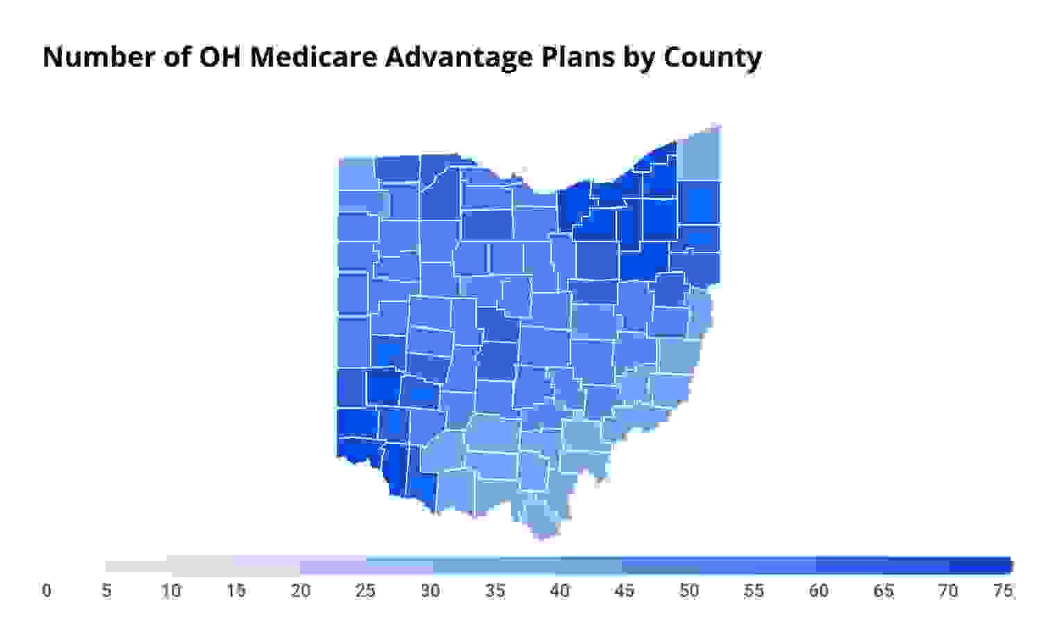 Number of Medicare Advantage plans in Ohio by county