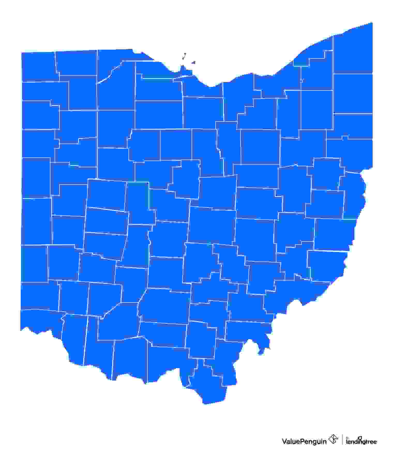 Map of Ohio showing where AARP/UnitedHealthcare sells Medicare Advantage plans
