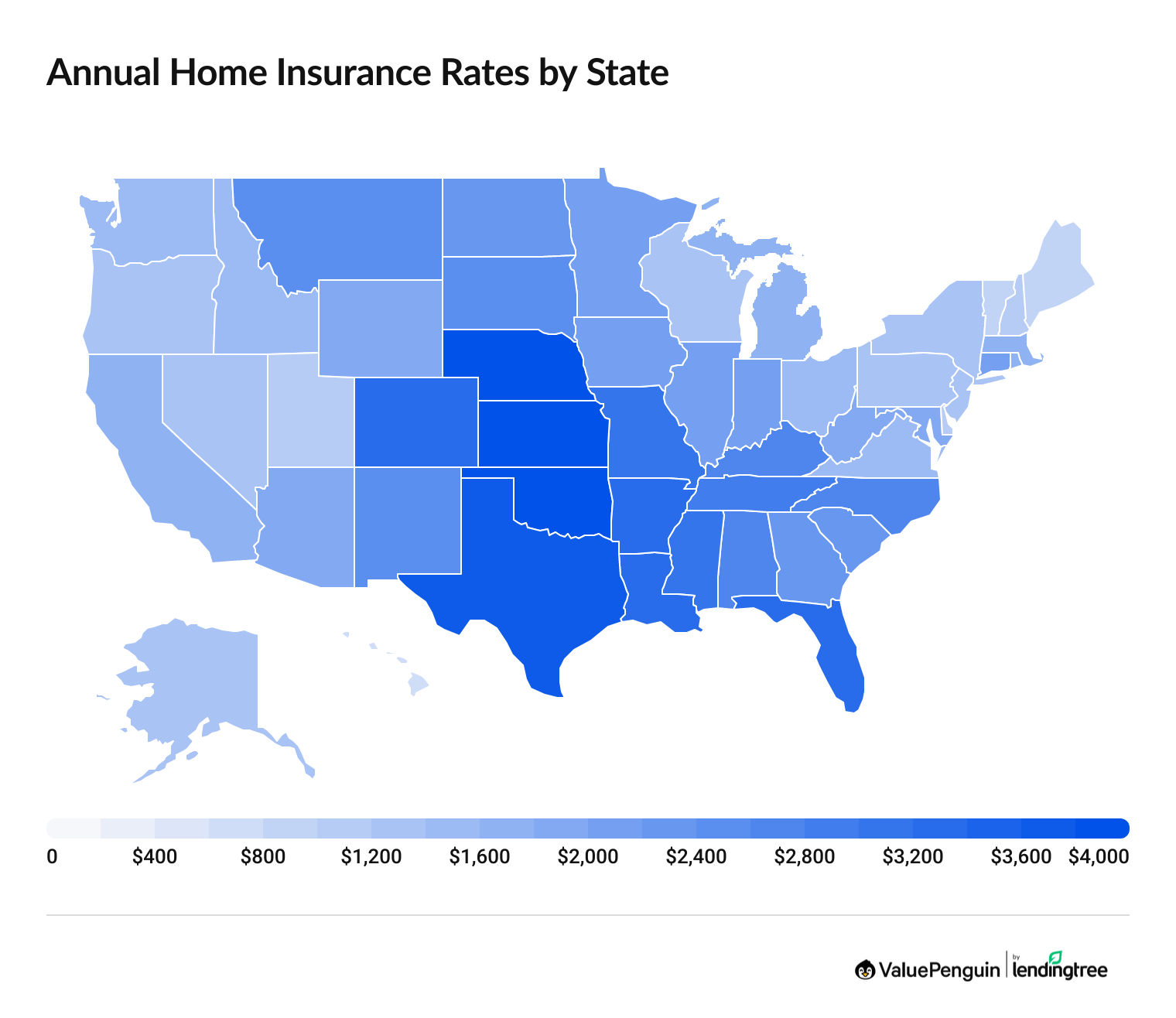 Average house insurance cost by state