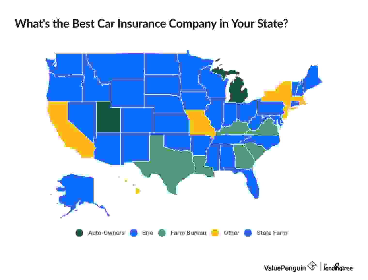 Map of the best car insurance companies by state