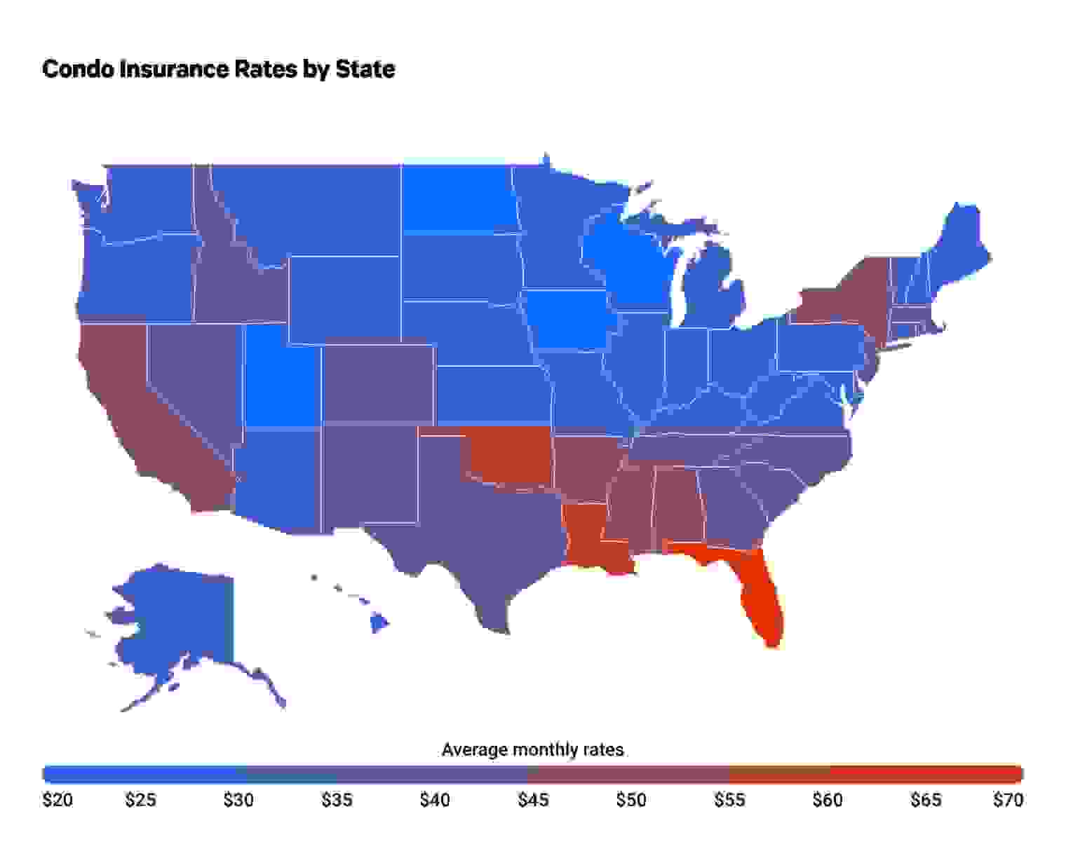 Map showing the cost of condo insurance by state