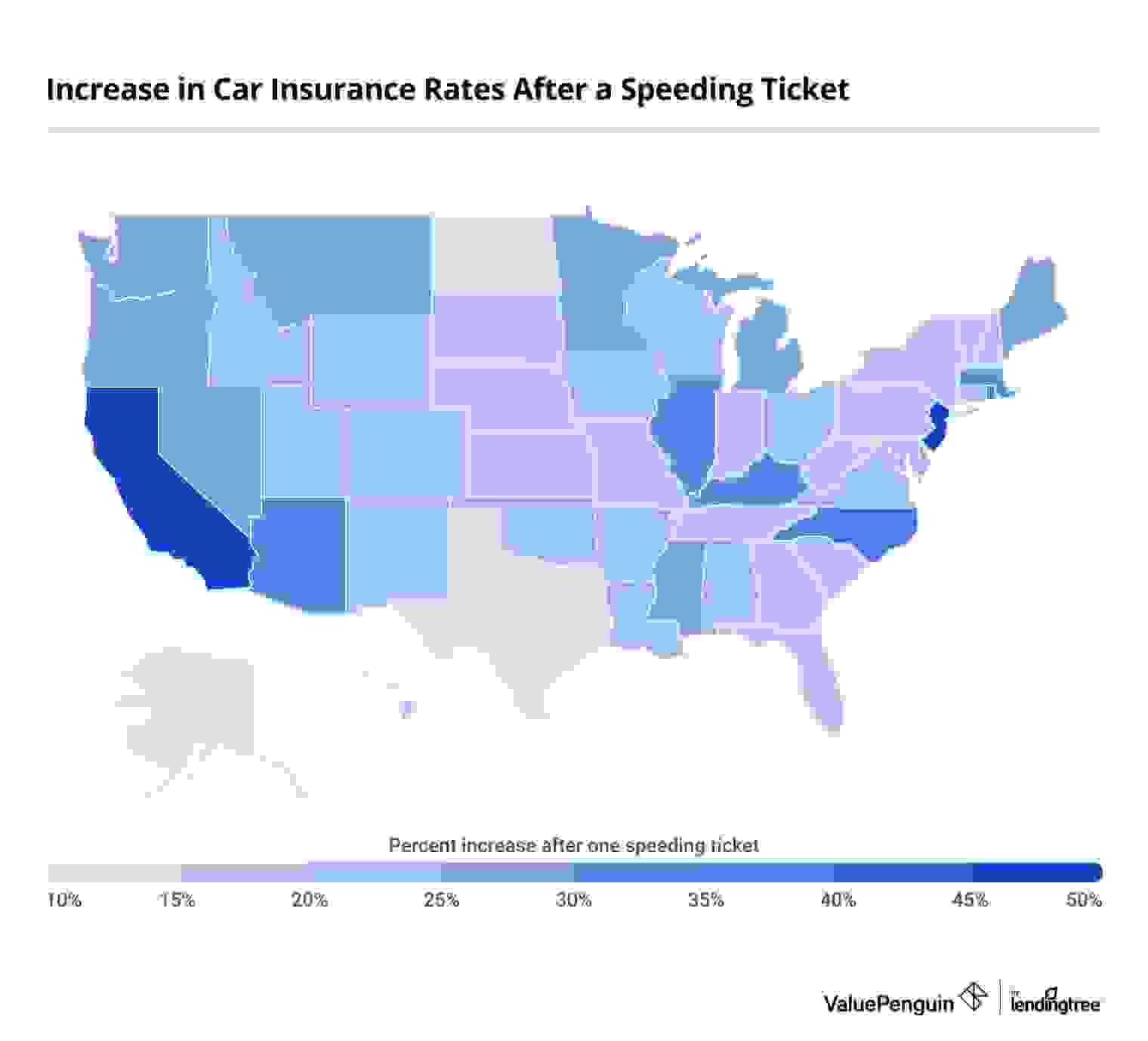 Increase in car insurance rates after a speeding ticket by state