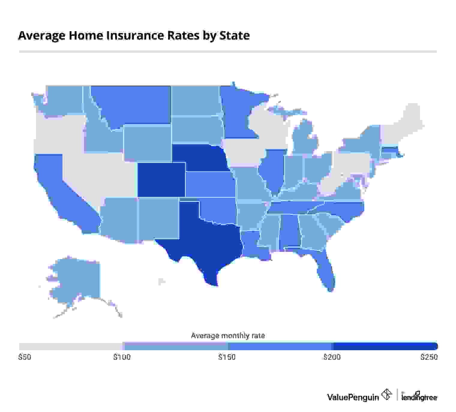Heat map showing home insurance rates by state