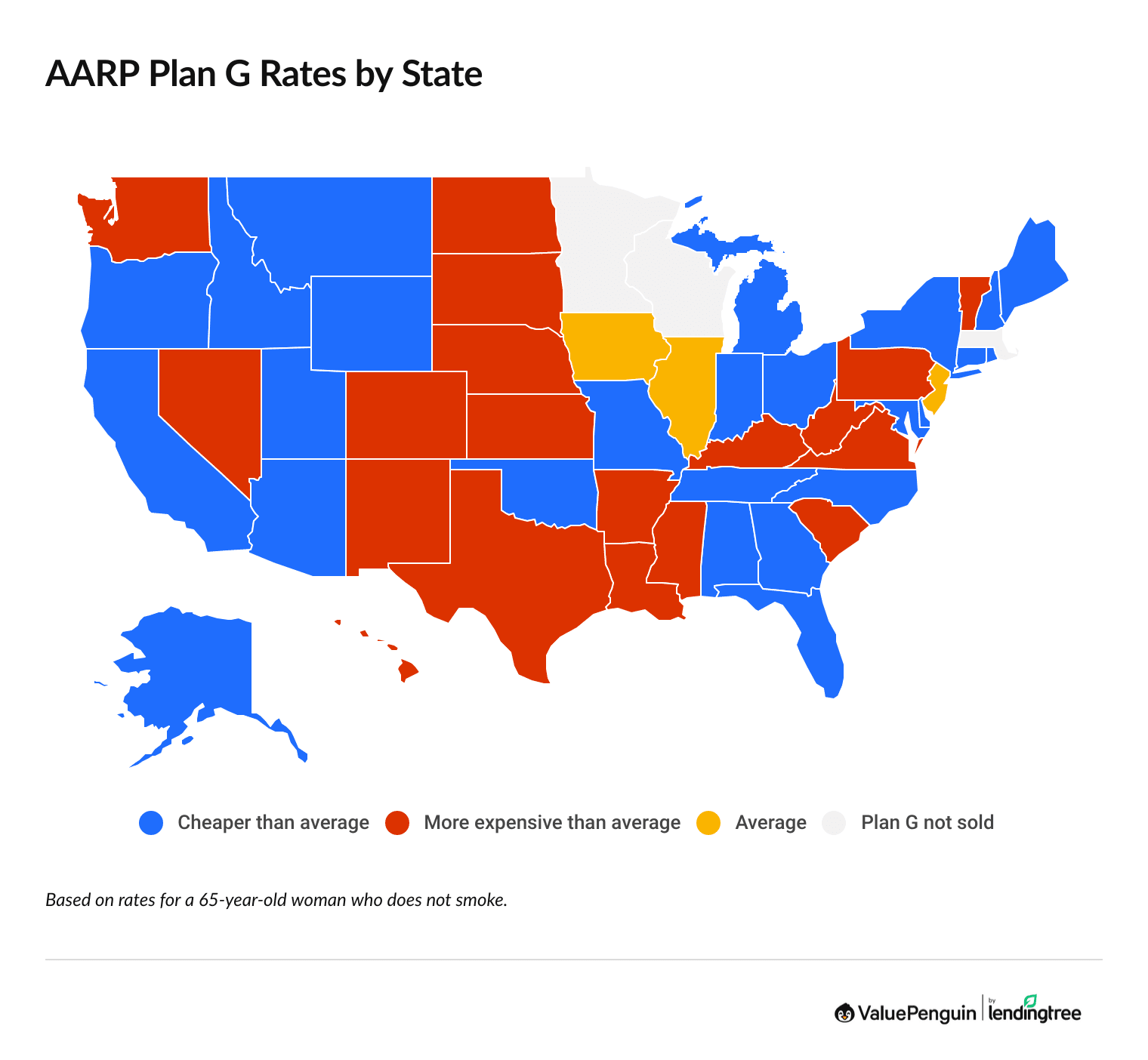 Map showing AARP Plan G costs by state