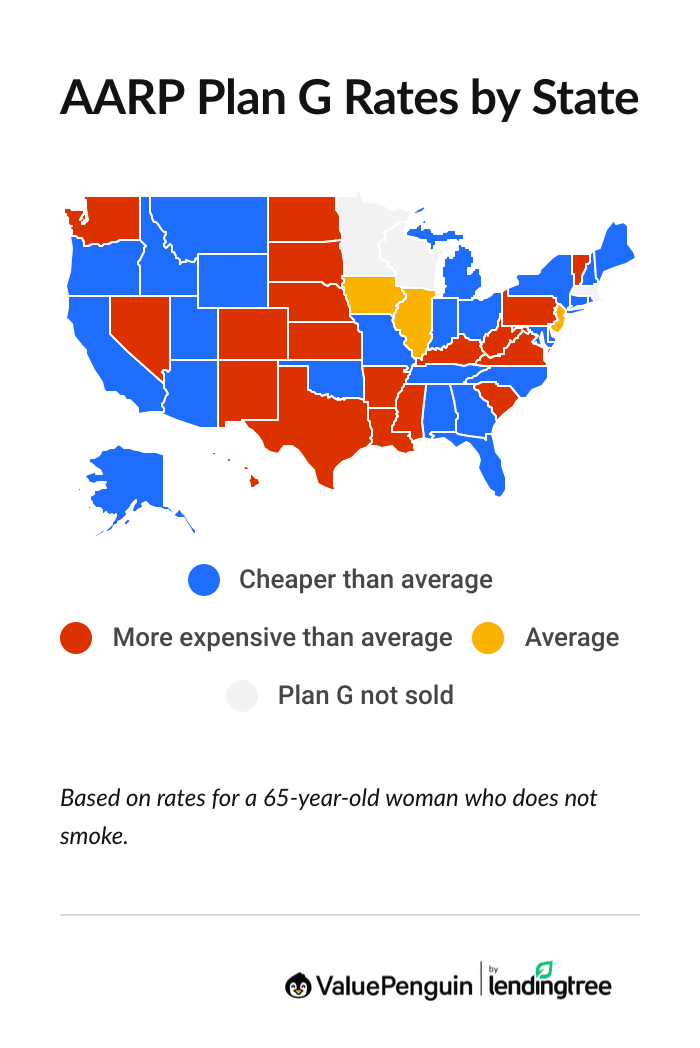 Map showing AARP Plan G costs by state