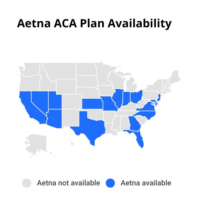 Map showing states where Aetna sells health insurance