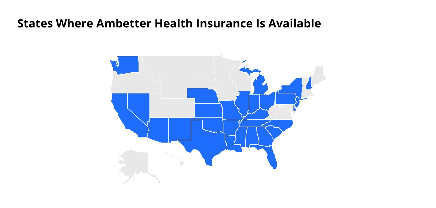 A map showing the states where Ambetter sells health insurance