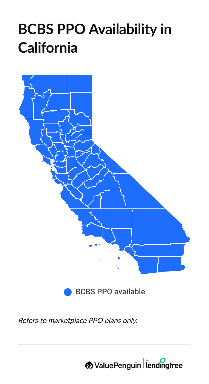 Graph showing where BCBS sells PPO plans in California