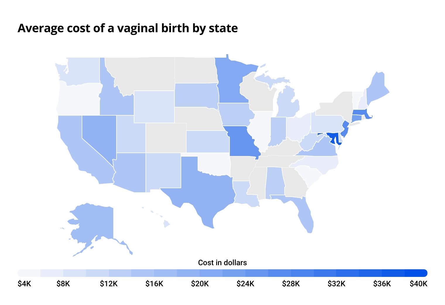 The average cost of a vaginal birth by state