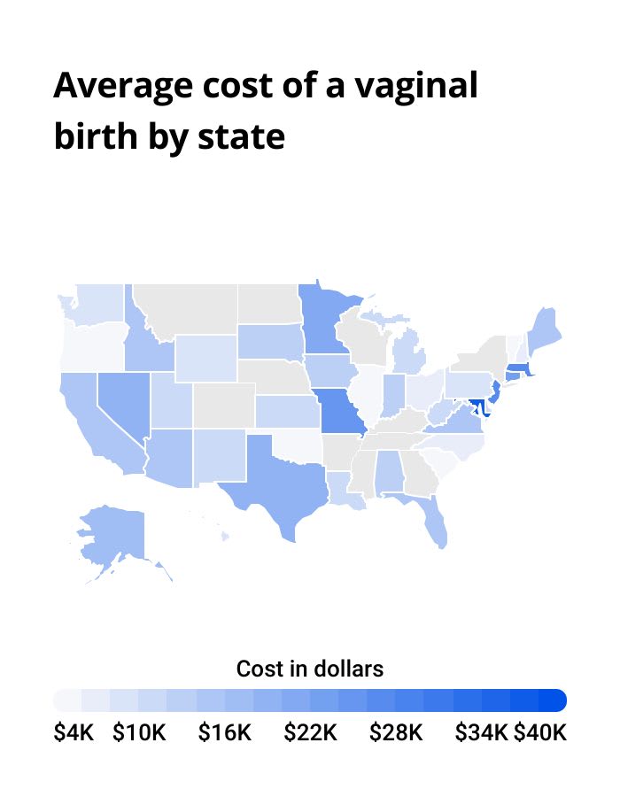 The average cost of a vaginal birth by state