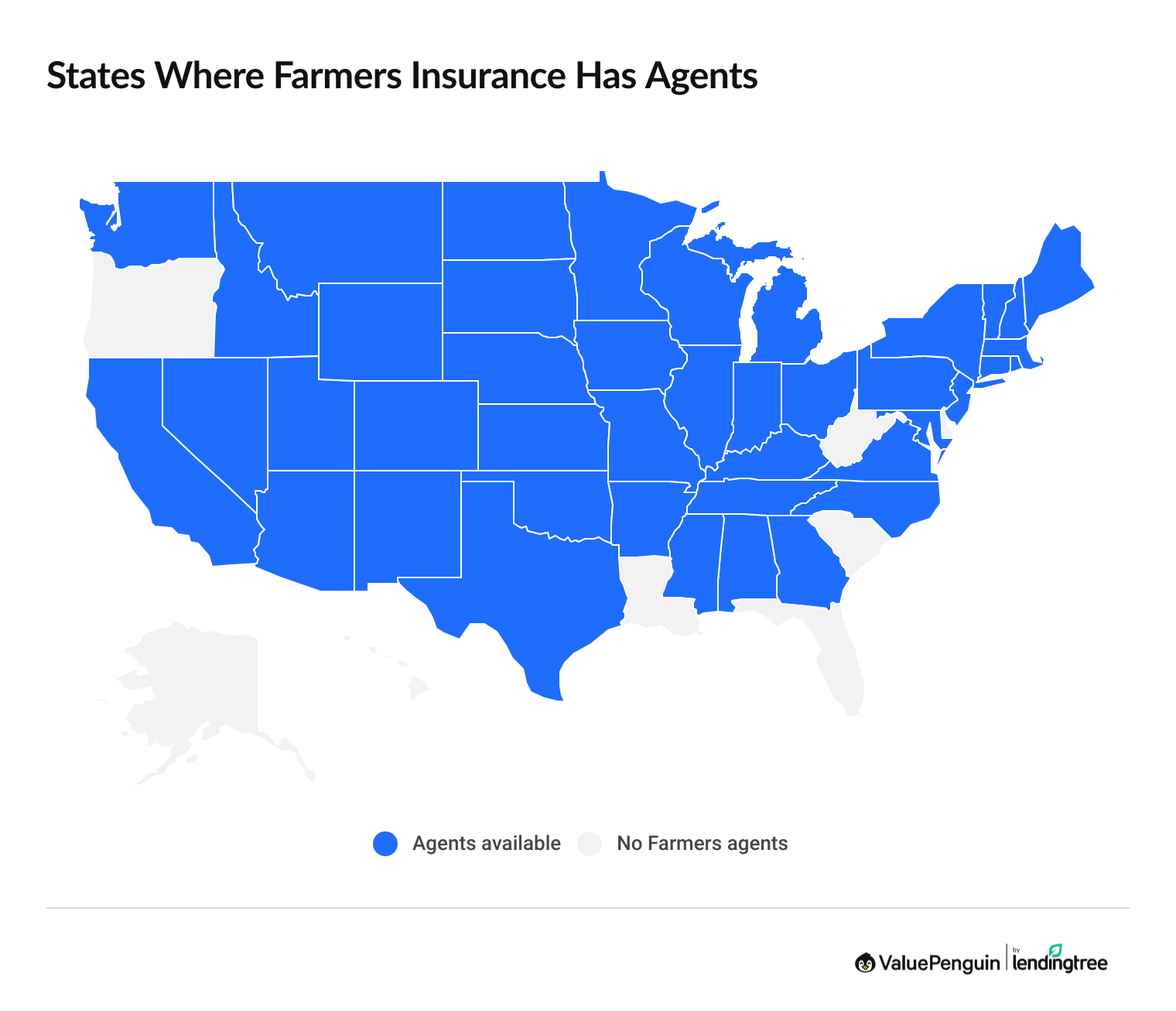 Map showing states where Farmers has insurance agents