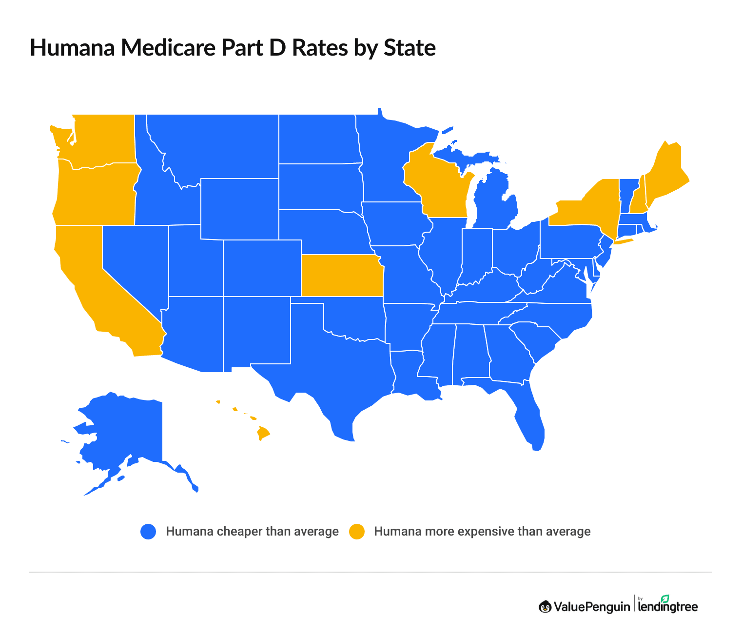 Map showing where Humana Part D plans are cheap and expensive