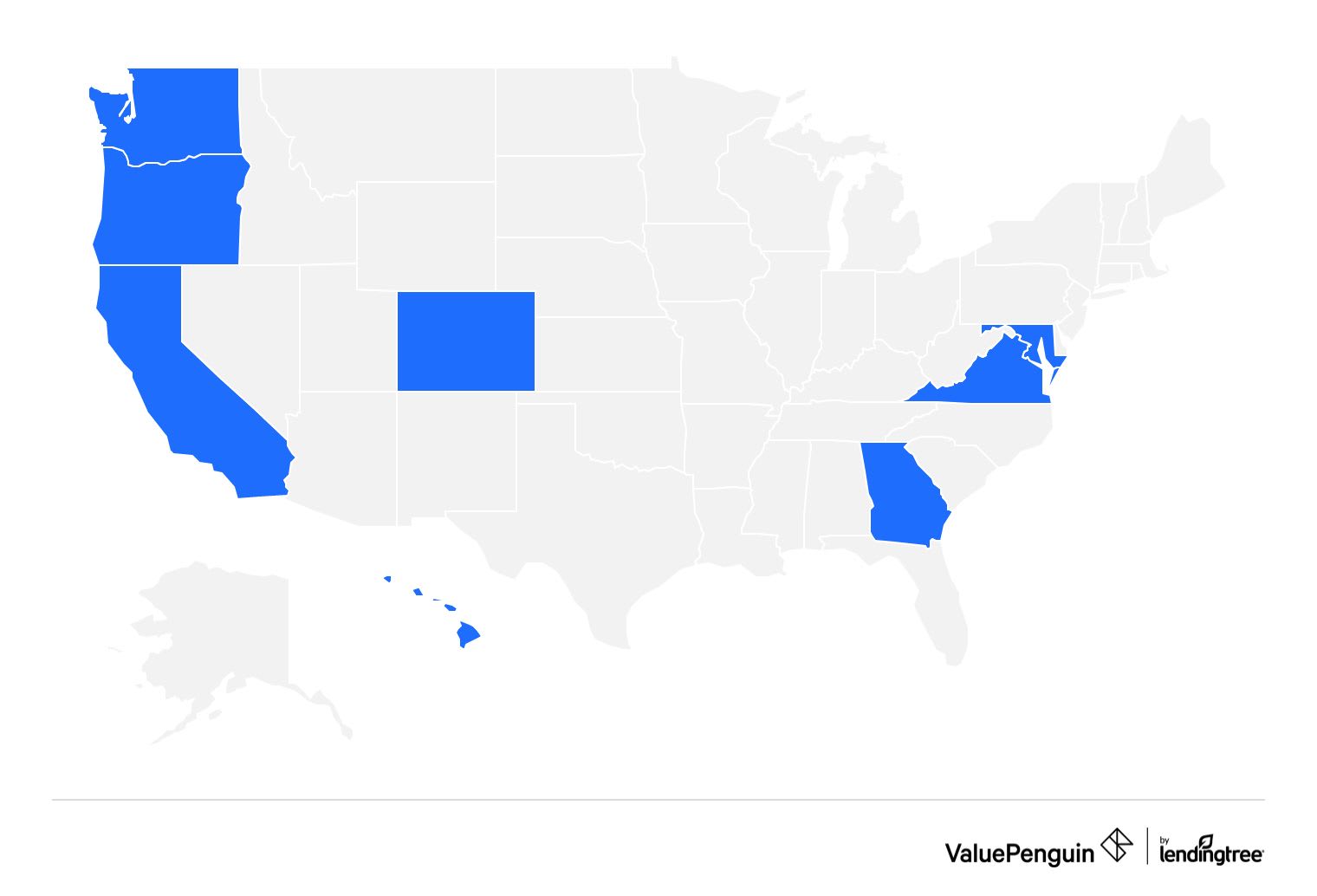 Graph showing the states where Kaiser Permanente sells health insurance