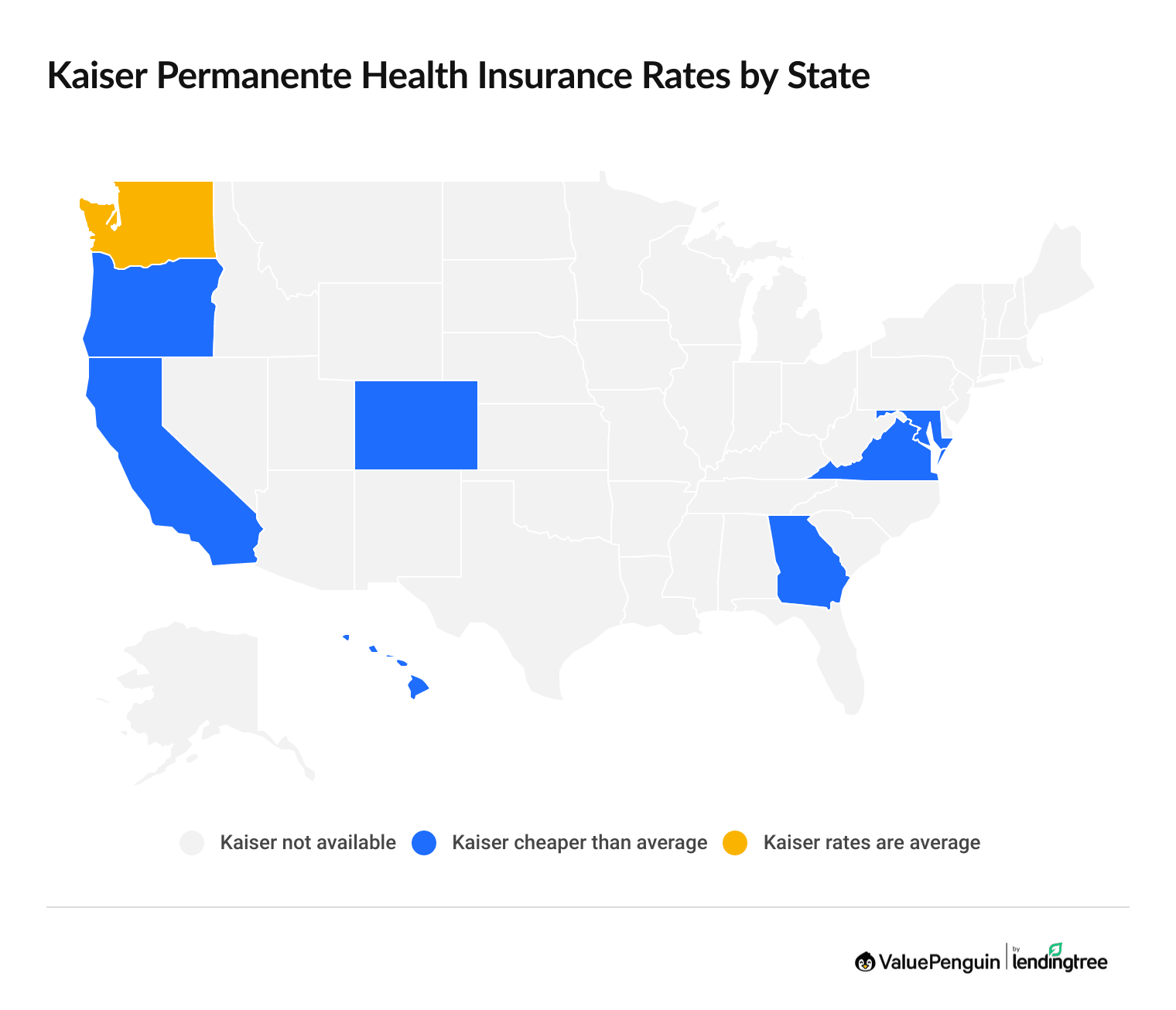 Map showing where Kaiser Permanente health insurance is cheap