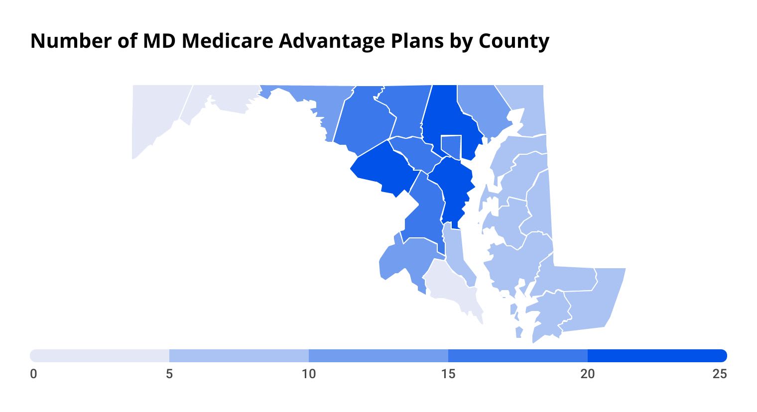 Number of Medicare Advantage plans by Maryland county