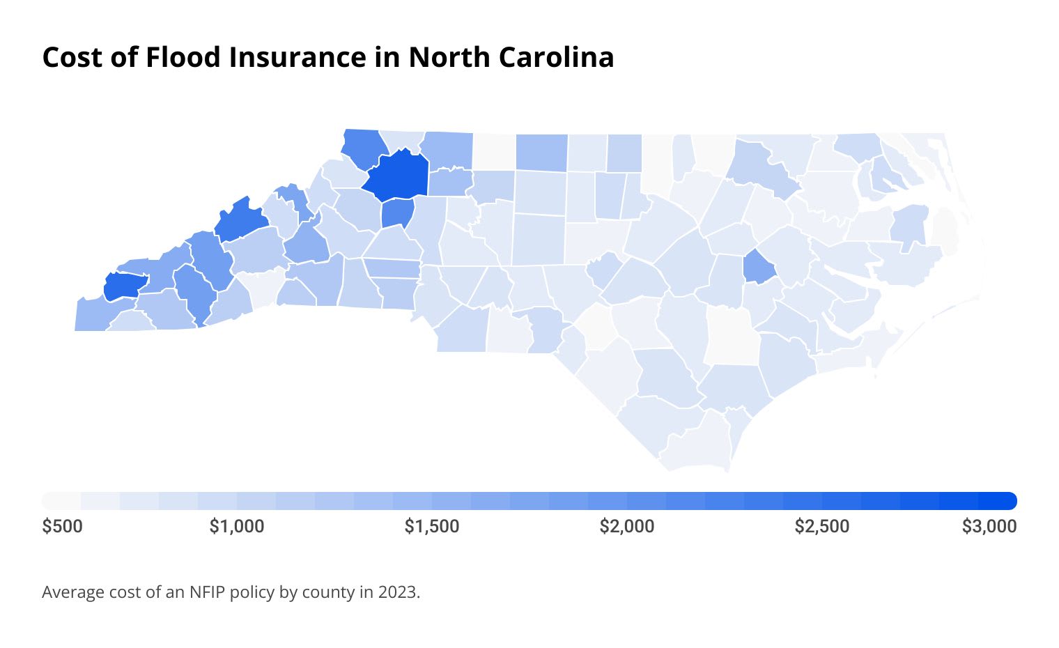 Cost of flood insurance in North Carolina by county
