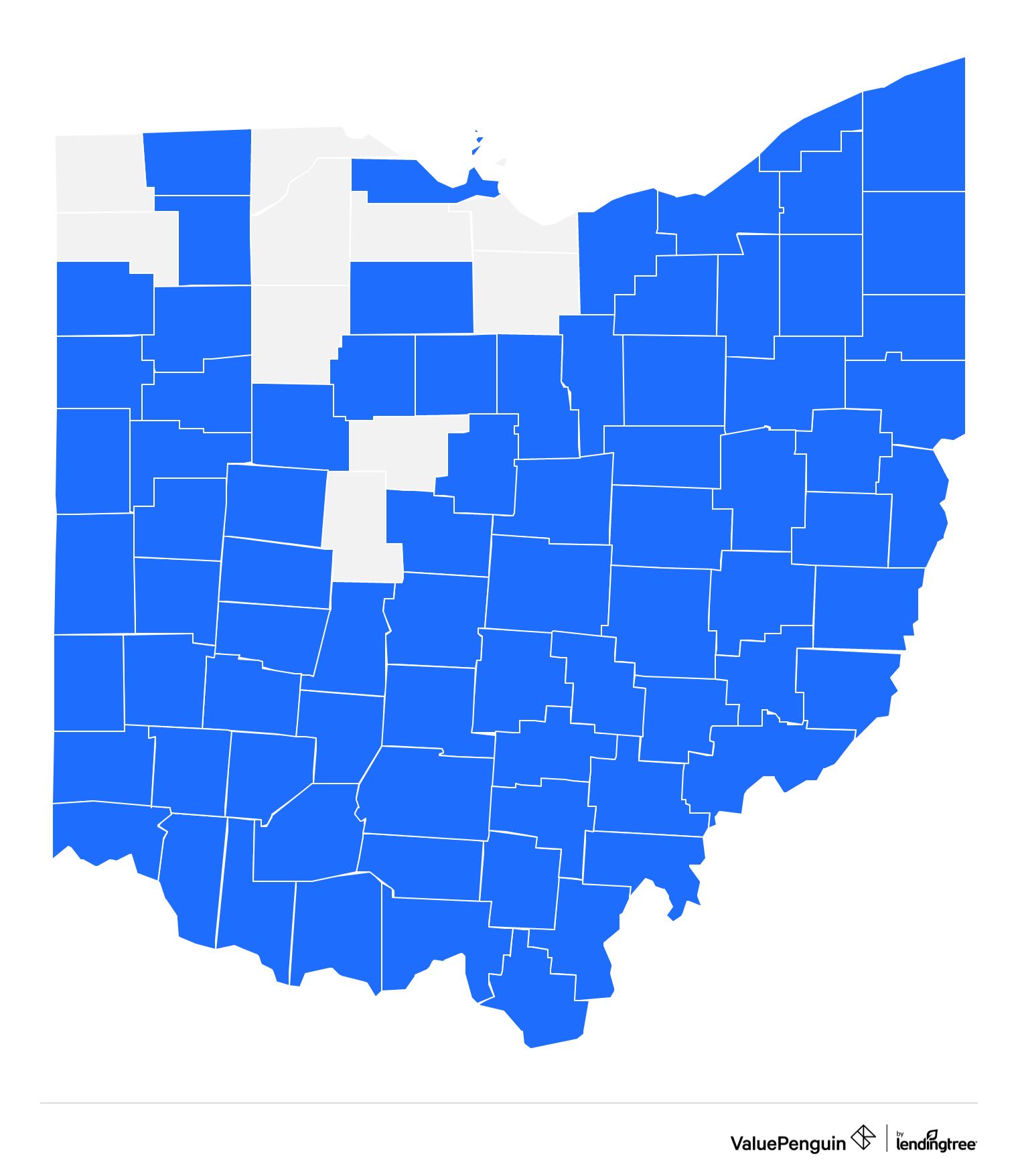 Map of Ohio showing where The Health Plan sells Medicare Advantage plans