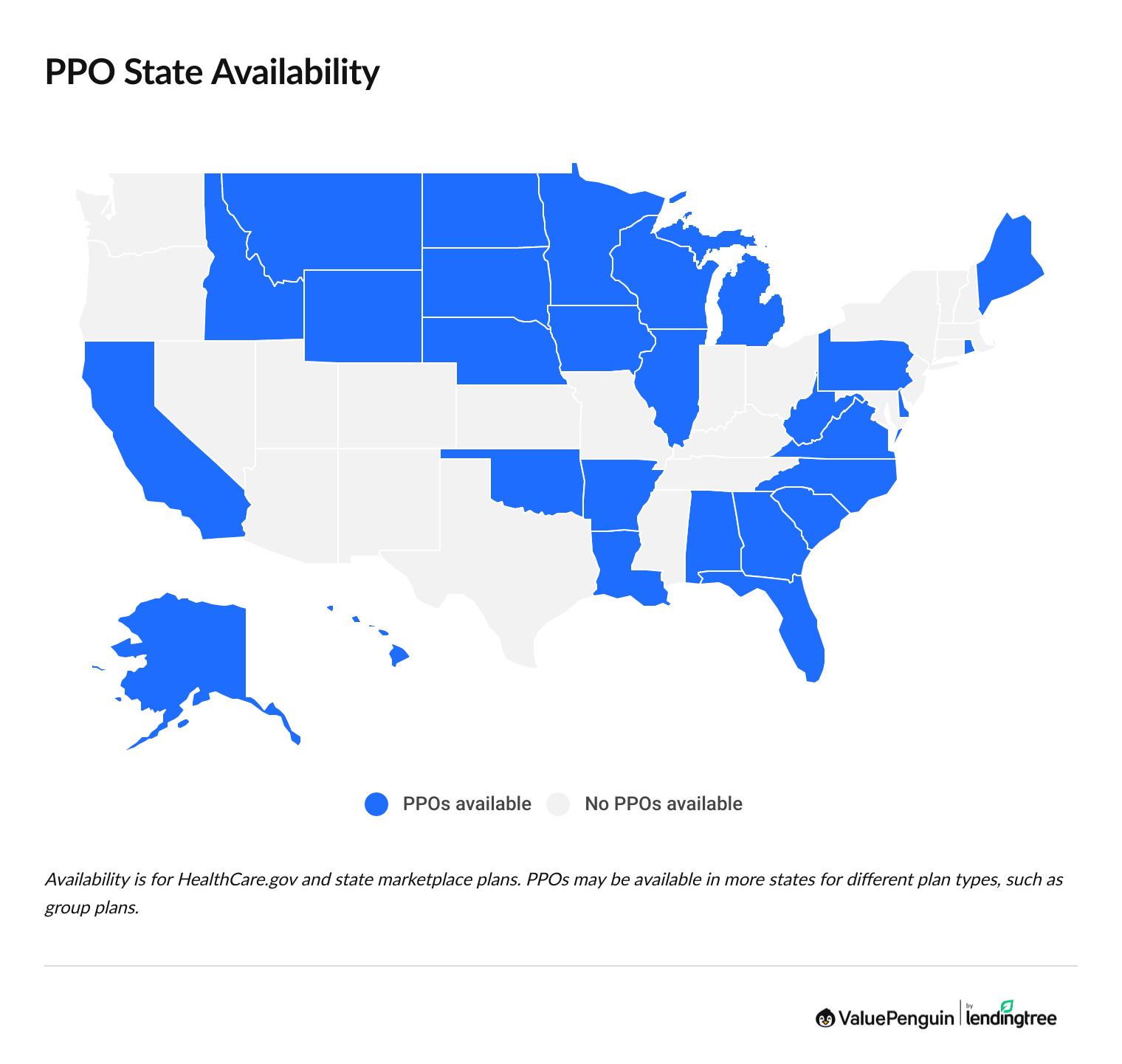 Map showing states where you can buy a PPO plan