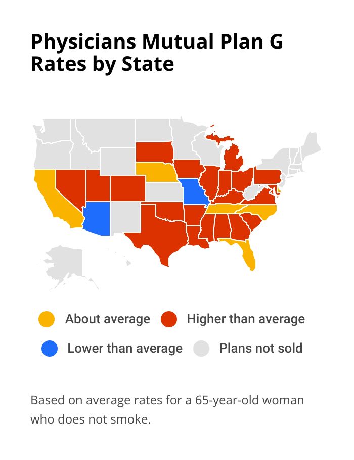 Physicians Mutual Plan G rates by state
