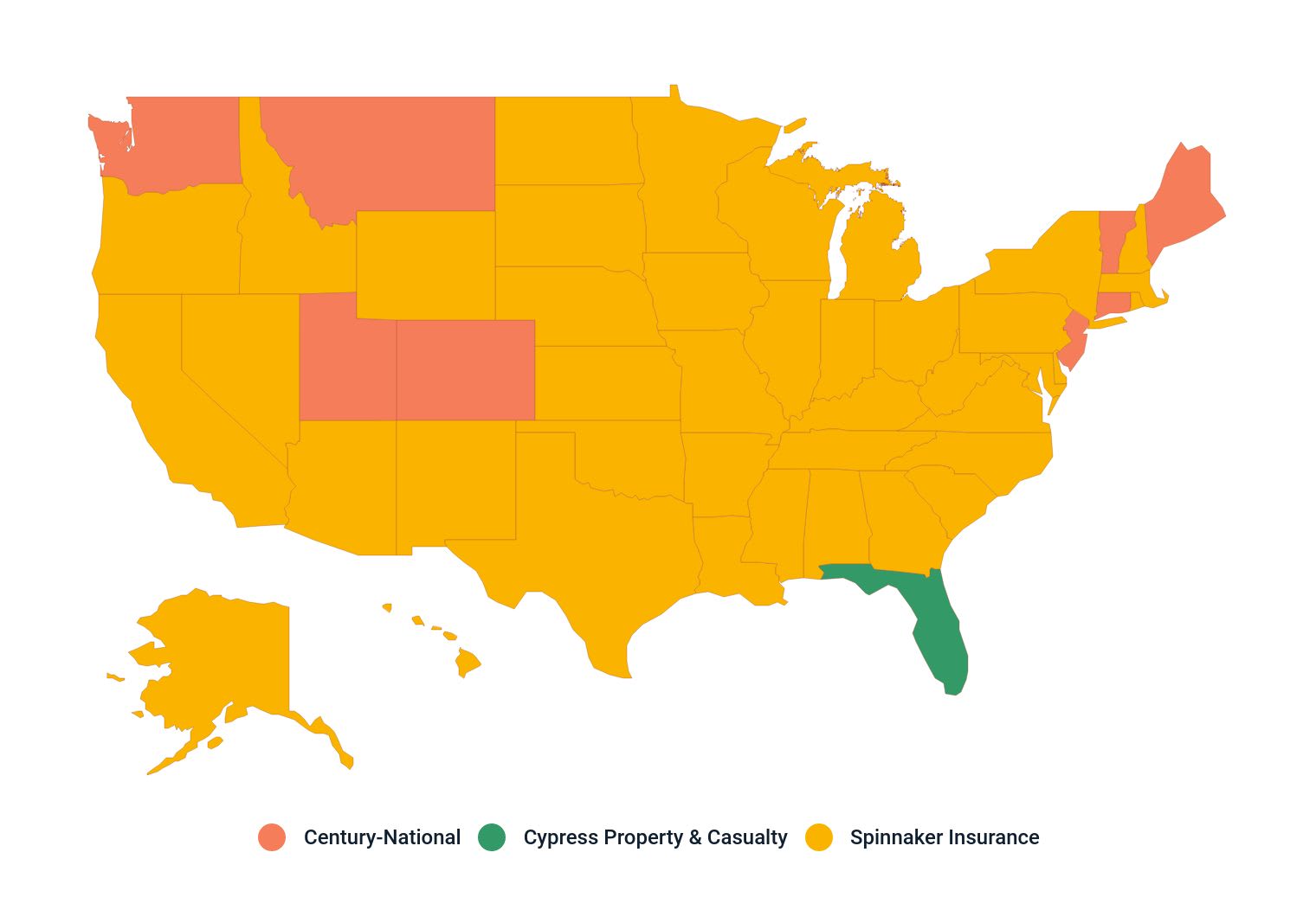 Map depicting Roost renters insurance availability by state