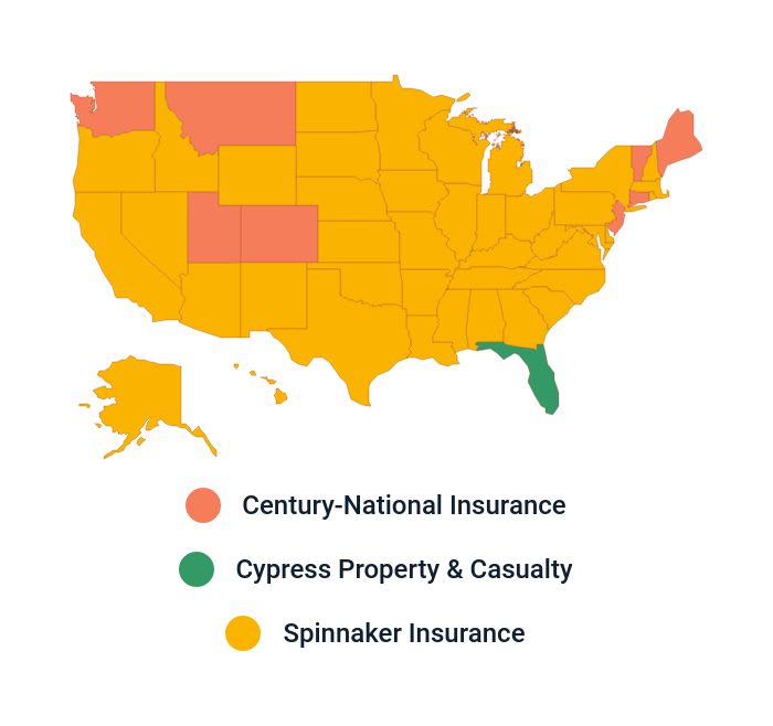 Map depicting Roost renters insurance availability by state
