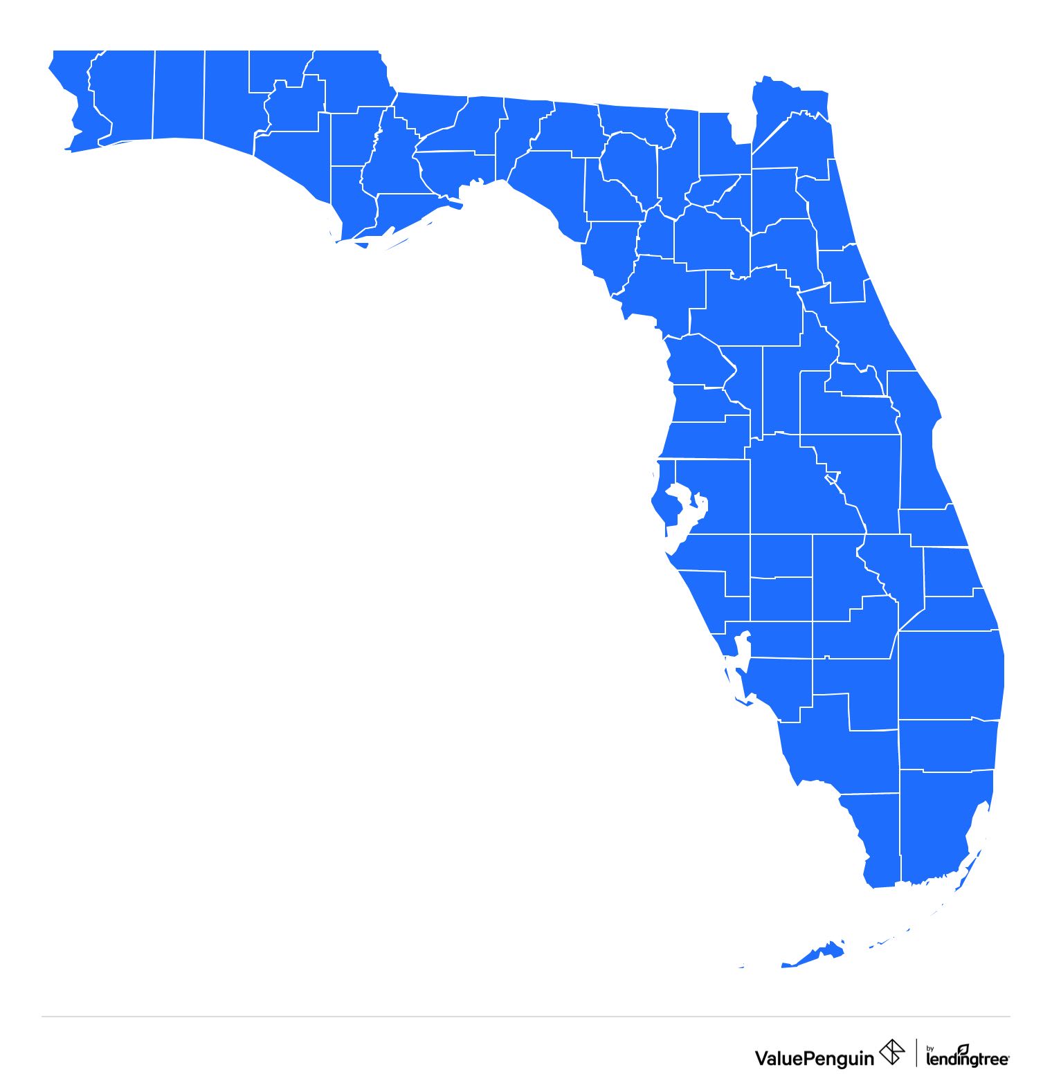 Map showing Florida counties where AARP/UHC sells Medicare Advantage plans