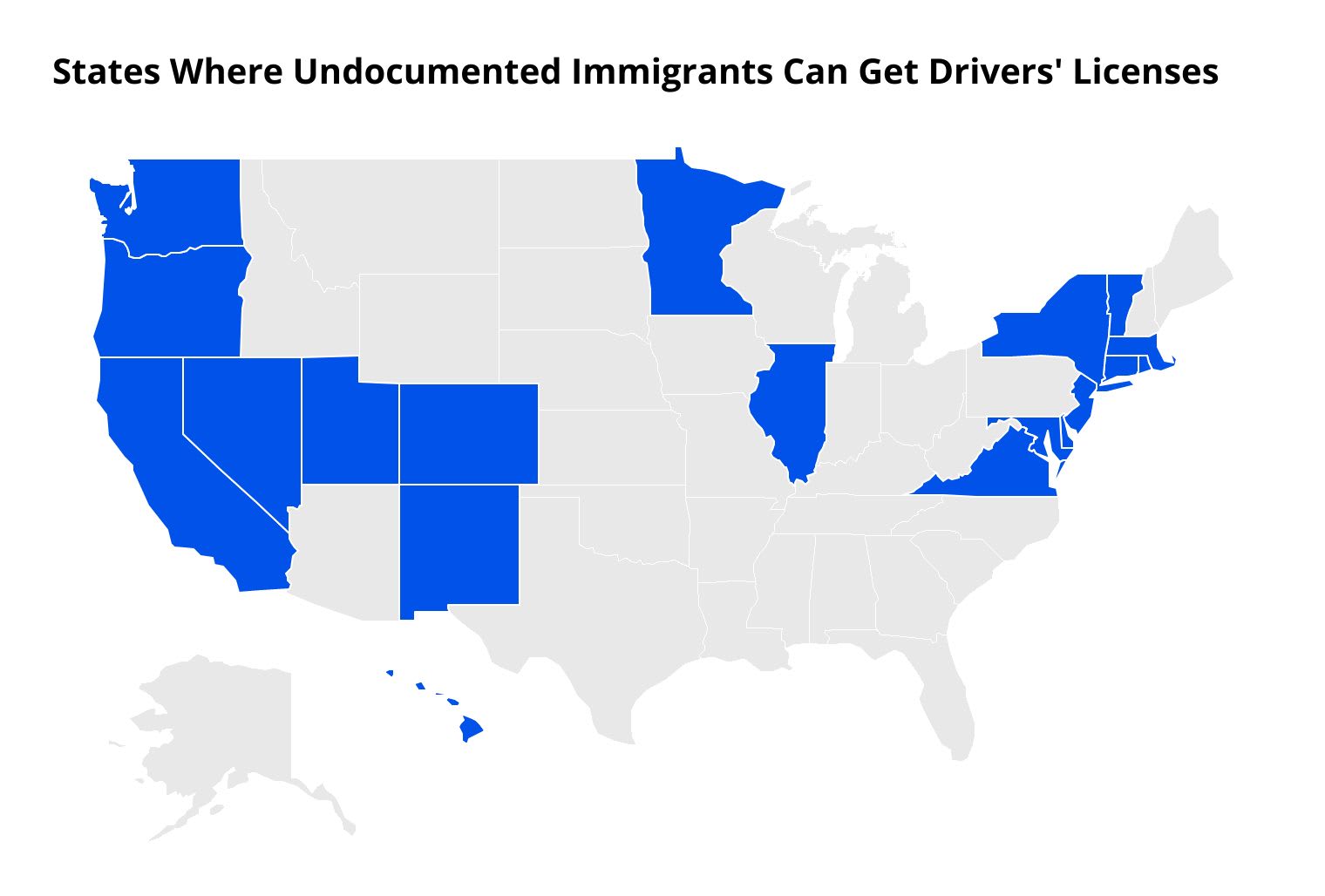 States that offer drivers' licenses to undocumented residents
