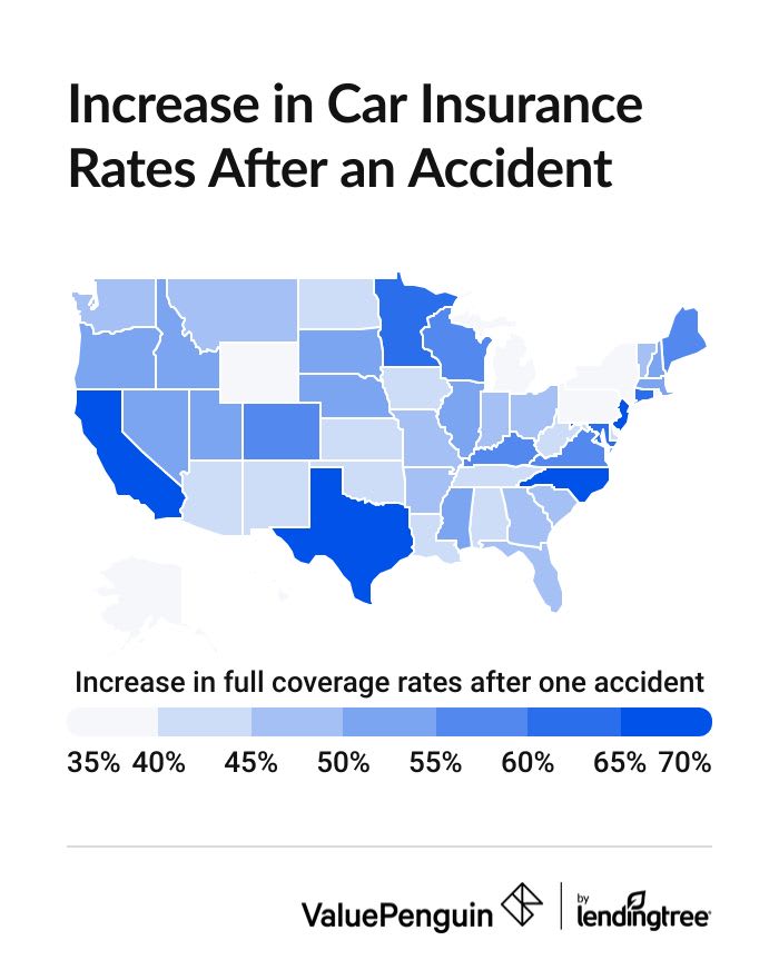 How much does insurance increase after an accident by state
