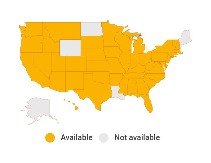 Map showing American Family availability by state