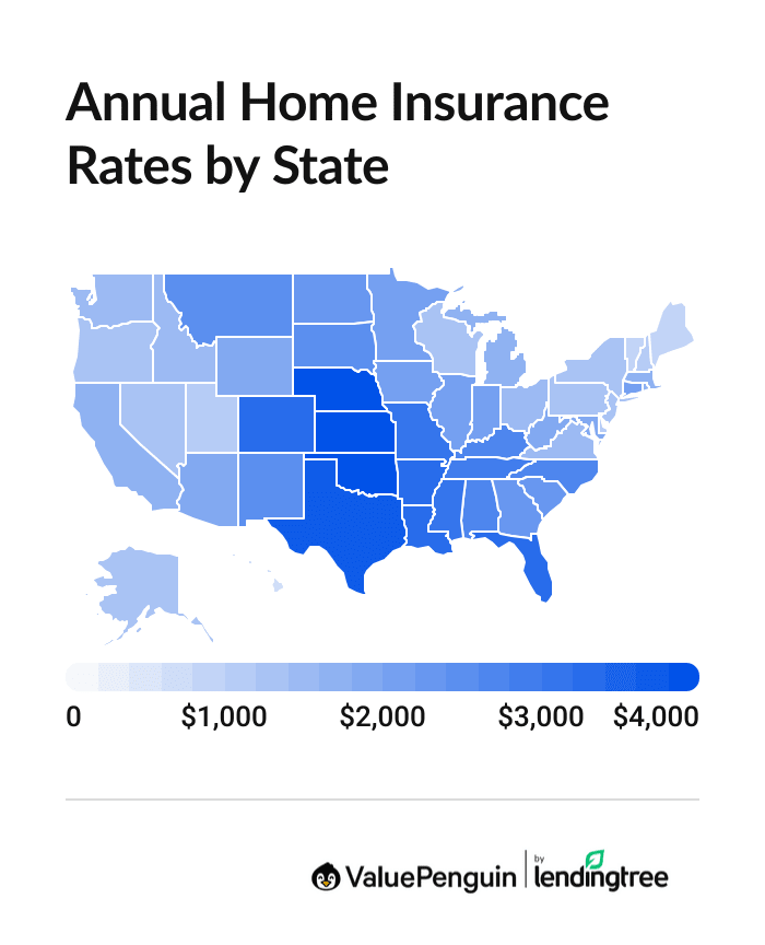 Average house insurance cost by state