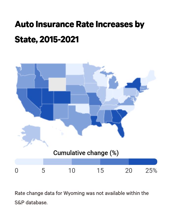 Map shows how states compared for car insurance premium hikes since 2015