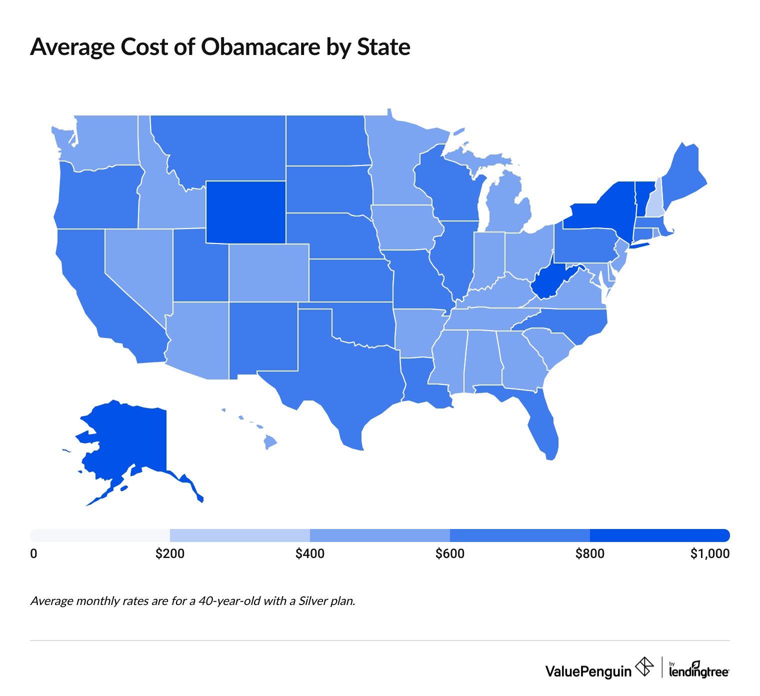 Average cost of Obamacare insurance by state