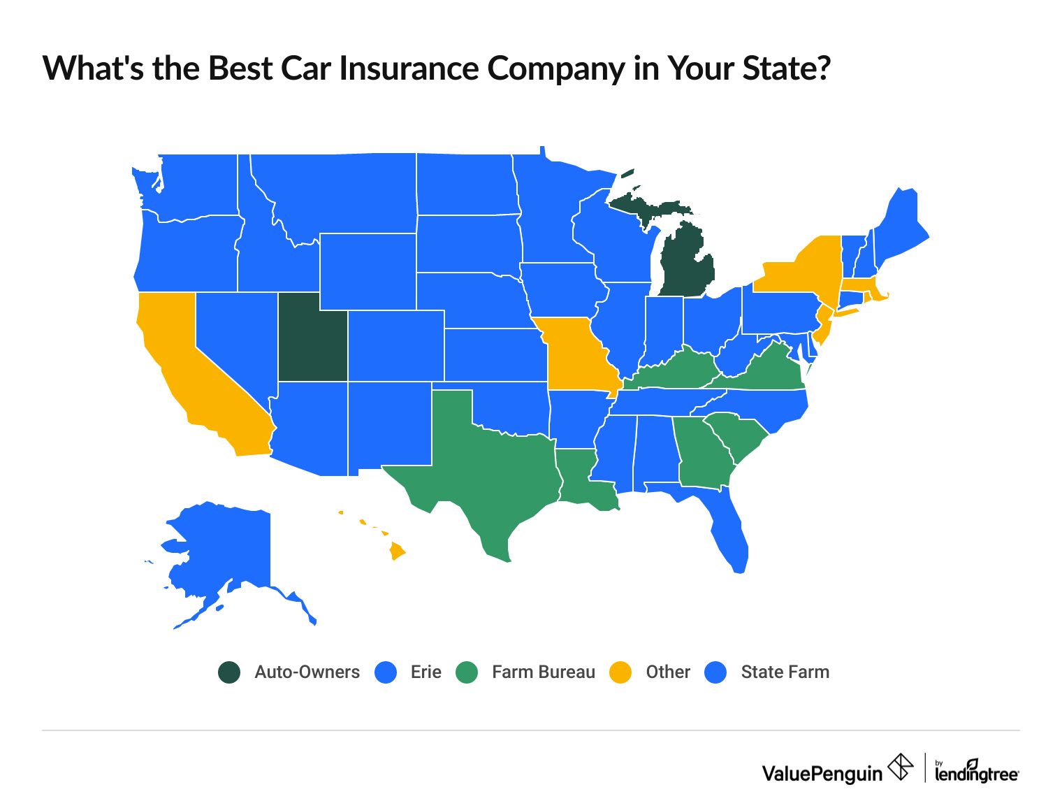 Map of the best car insurance companies by state
