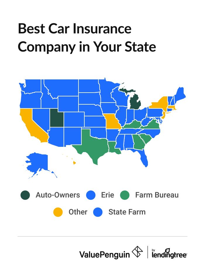 Map of the best car insurance companies by state