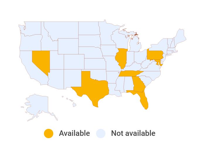 Map showing Buckle insurance availability by state