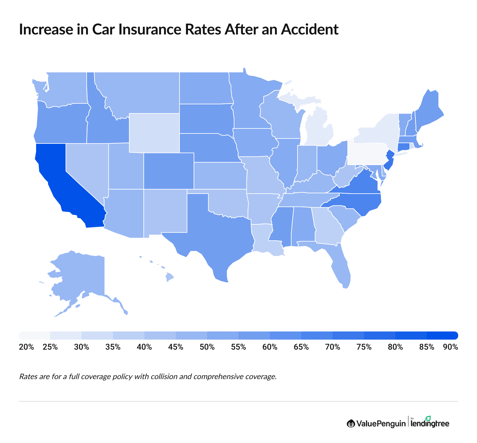 How much does insurance increase after an accident by state