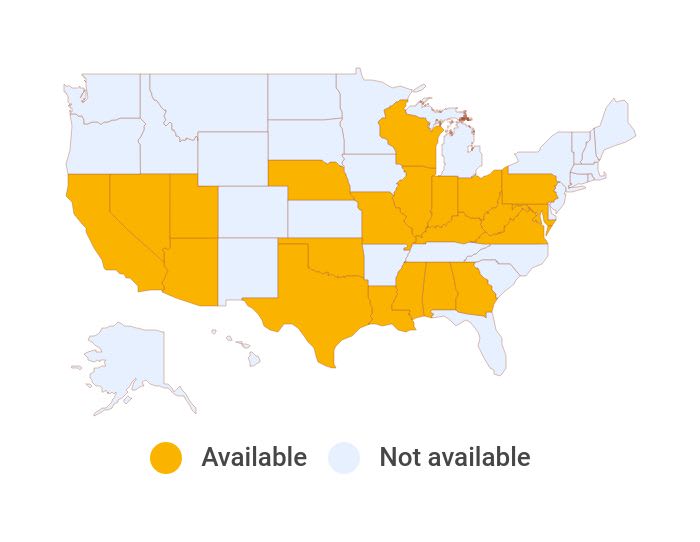 Map showing Clearcover insurance availability