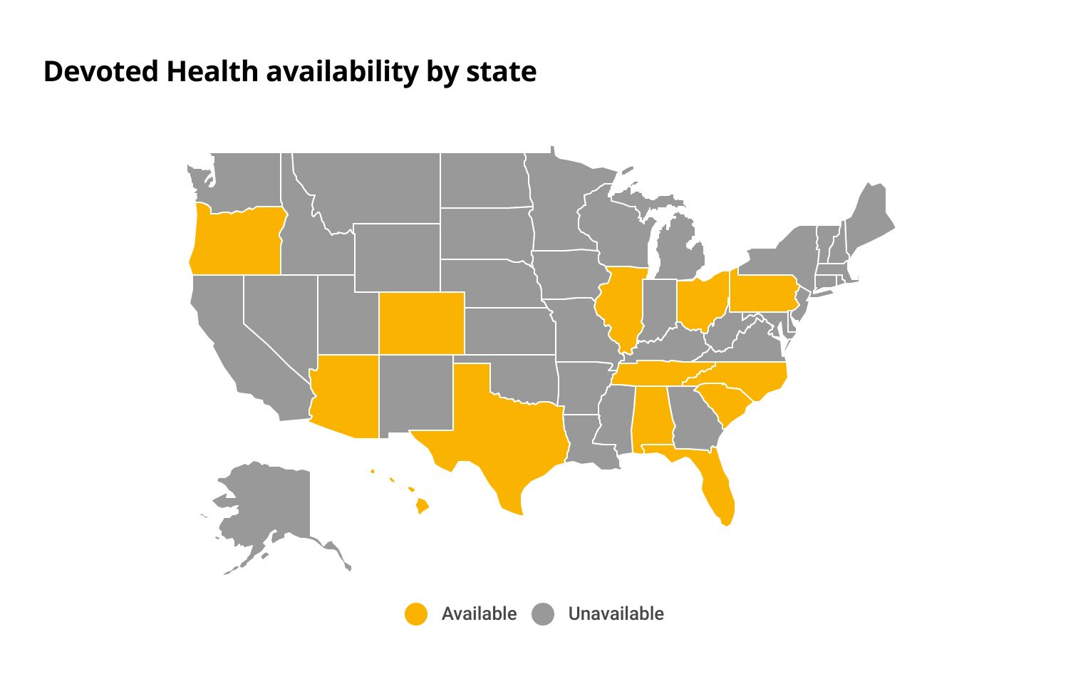 The graph shows where Devoted Health sells Medicare Advantage plans.