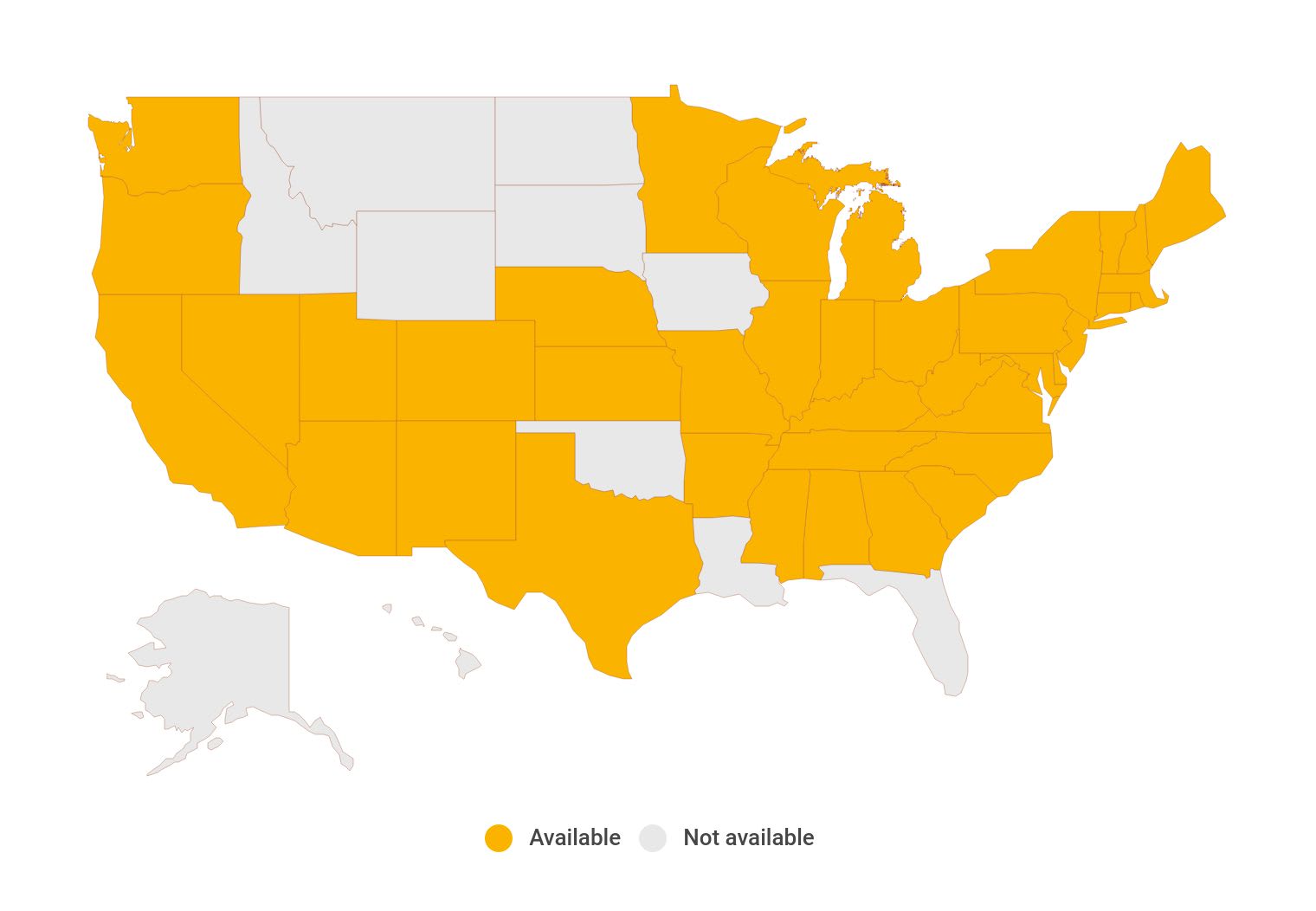 Map showing Hippo home insurance availability by state