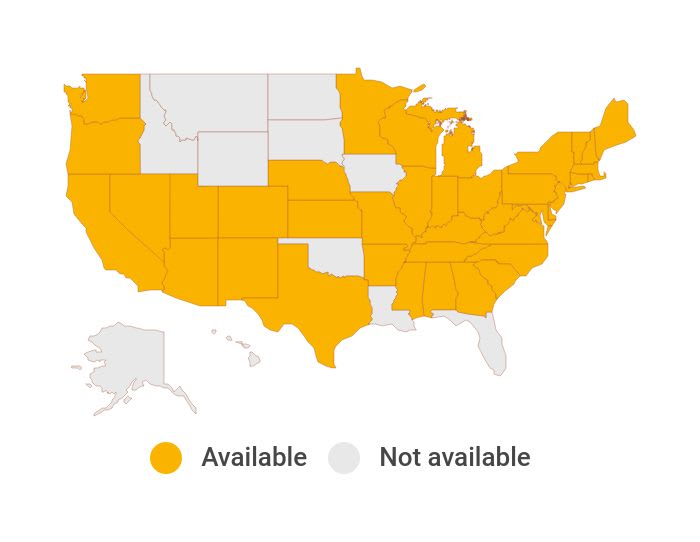 Map showing Hippo home insurance availability by state