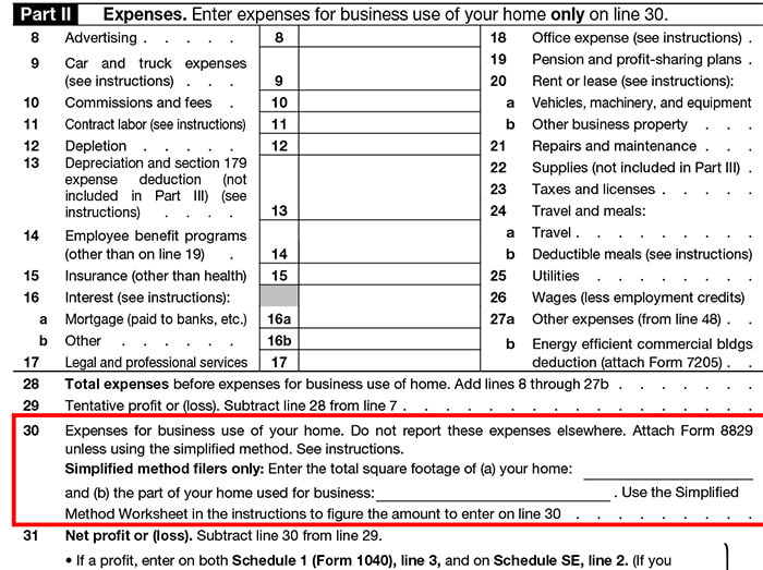 Line 30 of Schedule C (form 1040)