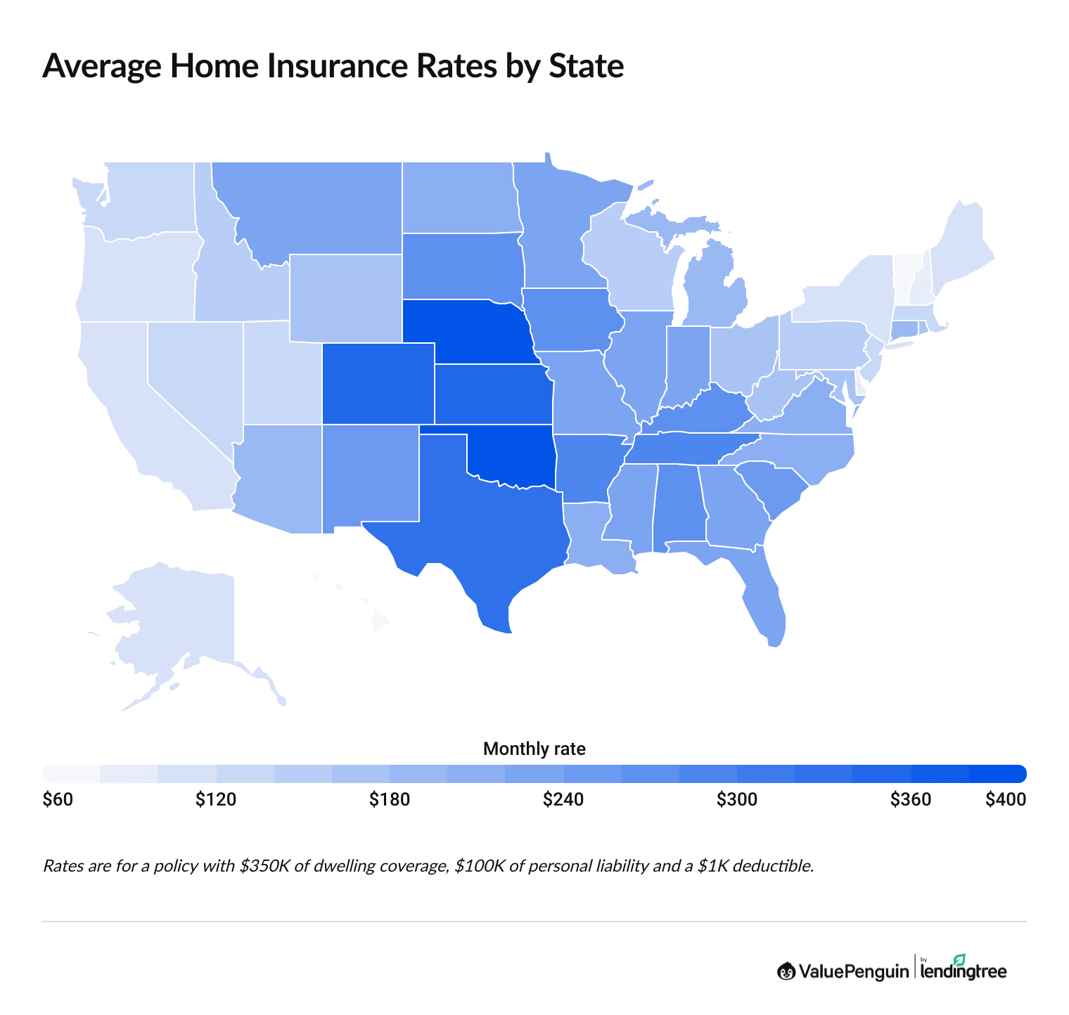 Heat map showing home insurance rates by state